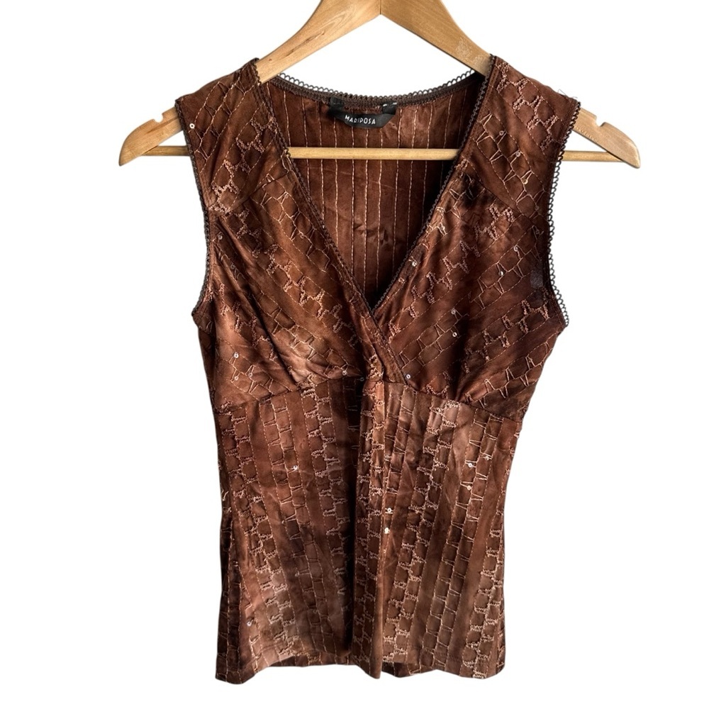 Mariposa Brown Textured V-Neck Tank Top